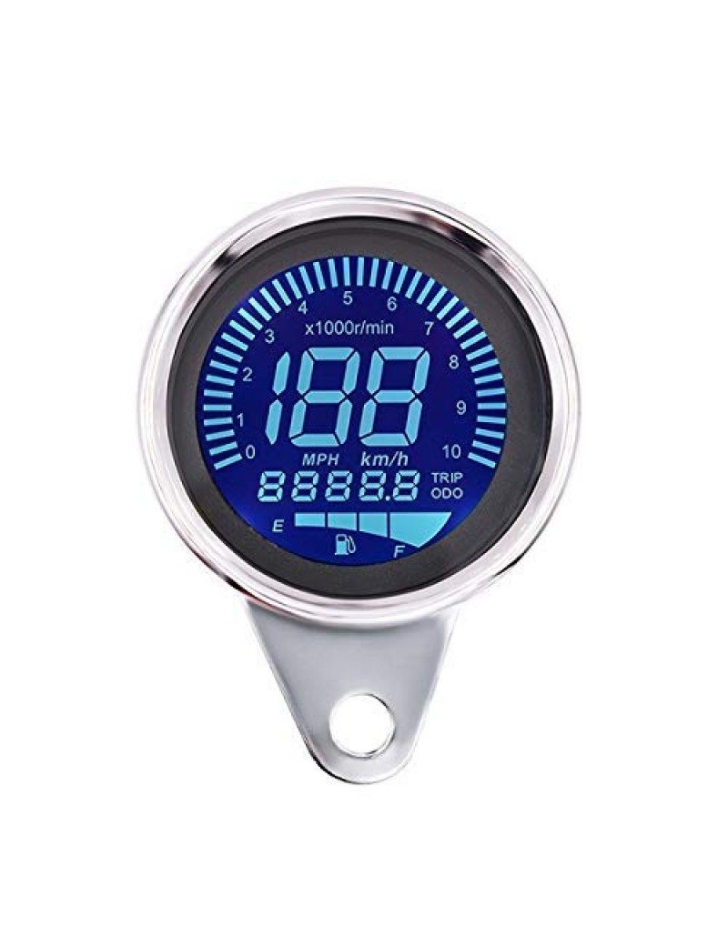 Acube mart MOTORCYCLE LCD SCREEN SPEEDOMETER ODOMETER TECHOMETER FULE GAUGE Digital Speedometer chrome (Universal For Bike Universal For Bike)