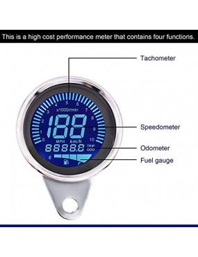 Acube mart MOTORCYCLE LCD SCREEN SPEEDOMETER ODOMETER TECHOMETER FULE GAUGE Digital Speedometer chrome (Universal For Bike Universal For Bike)