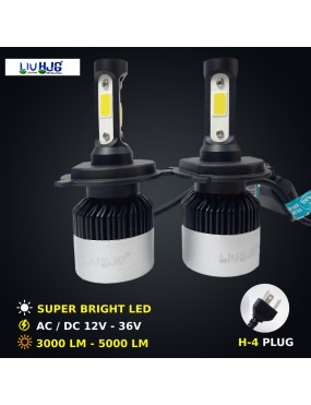 Acube Mart LIU HJG LED Car Headlight Bulbs H4 COB Chips White for bike and car (Pack of 2)