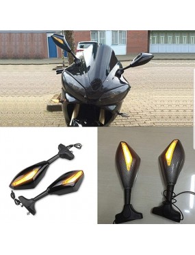 Acube Mart motorcycle bike rear-view side glass mirror with amber led turn signal light indicator - clear lens