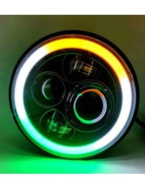 Acube Mart  7 Inch Round Headlight with Full Ring Tricolor(Tiranga) DRL Angel Eyes & Hi/Low Beam Compatible with Royal Enfield, Jeep & Harley Davidson