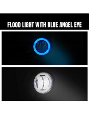 Acube Mart 3 Inch Round White Fog Light with blue Halo Angel Eye Ring for Bike Motorcycle Car & Off Road SUV (20W, 2 Pcs)