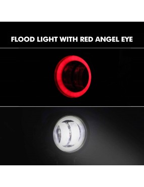 Acube Mart 3 Inch Round White Fog Light with Red Halo Angel Eye Ring for Bike Motorcycle Car & Off Road SUV (20W, 2 Pcs)