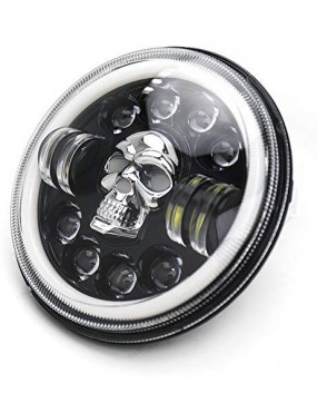  Acube Mart Design 7 Inch LED skull Headlight For Mahindra Thar, Harley Davidson, Royal Enfield, Bullet 350, Bullet Electra, Classic