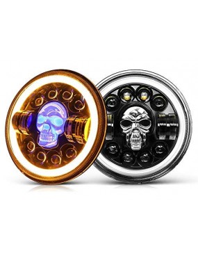  Acube Mart Design 7 Inch LED skull Headlight For Mahindra Thar, Harley Davidson, Royal Enfield, Bullet 350, Bullet Electra, Classic