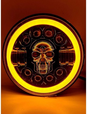  Acube Mart Design 7 Inch LED skull Headlight For Mahindra Thar, Harley Davidson, Royal Enfield, Bullet 350, Bullet Electra, Classic