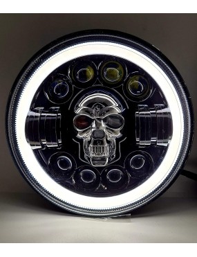  Acube Mart Design 7 Inch LED skull Headlight For Mahindra Thar, Harley Davidson, Royal Enfield, Bullet 350, Bullet Electra, Classic