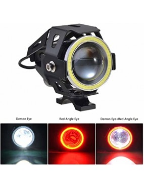 Acube Mart U7 Red Ring LED Fog Light Work Lamp with Hi/Low, Flashing Beam and Angel Eye Ring with led Light Switch for Cars and Motorcycles (12W, 1 PCS Fog Light) (Red)