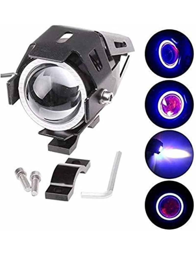 Acube Mart Led Fog Light Bike Driving Drl Fog Light Spotlight, High/Low Beam, Flashing-with Angel Eyes Light Ring Universal for Bike (Blue DRL) (Pack of 1)