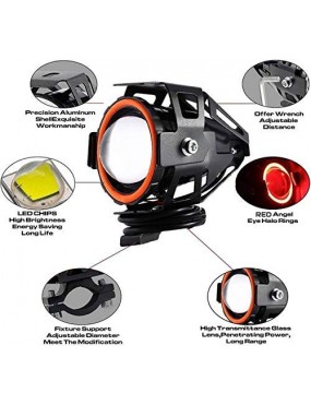 Acube Mart U7 Led Fog Light Bike Driving Drl Fog Light Spotlight, High/Low Beam, Flashing-with Red Angel Eyes Light Ring red drl(Pack of 2)