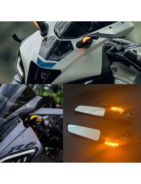 Acube Mart Wind Wing Rearview Stealth Mirrors Fully-Faired Bikes For R15 V4M, R15 V4, R15 V3 | Ninja 250 300 400 GSX250R 360 Adjustable (Black, Pack of 2, With Led Light)