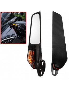 Acube Mart Wind Wing Rearview Stealth Mirrors Fully-Faired Bikes For R15 V4M, R15 V4, R15 V3 | Ninja 250 300 400 GSX250R 360 Adjustable (Black, Pack of 2, With Led Light)